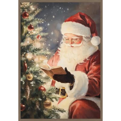 Santa Reading II by Melloi Art Prints Framed Canvas Wall Art Print - Sylvie Dark Gold