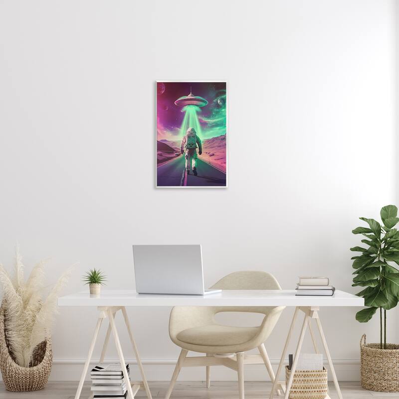 Stupell Astronaut Walking Toward UFO Wall Plaque Art Design By Wumples