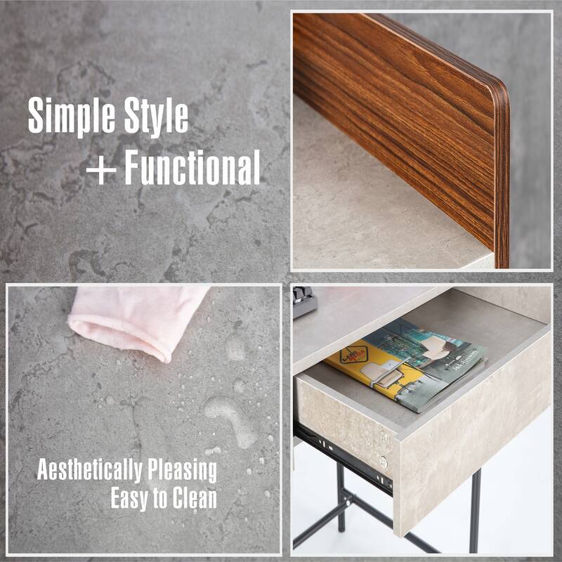 JJS 48" Home Office Computer Laptop Desk with Drawers, Modern Wooden Compact Study Writing Desk with Privacy Panel and Storage