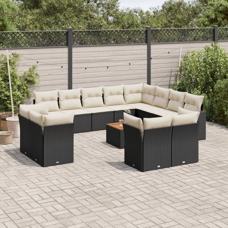 vidaXL Garden Sofa Set Black, Cream White - 115.2 x 93.5 x 27.2