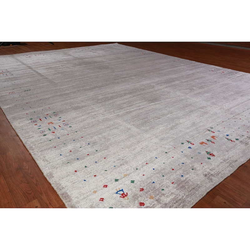Silver Gray Gabbeh Indian Area Rug Handmade Modern Wool Carpet - 9'4" x 12'4" - 9'4" x 12'4" - Grey