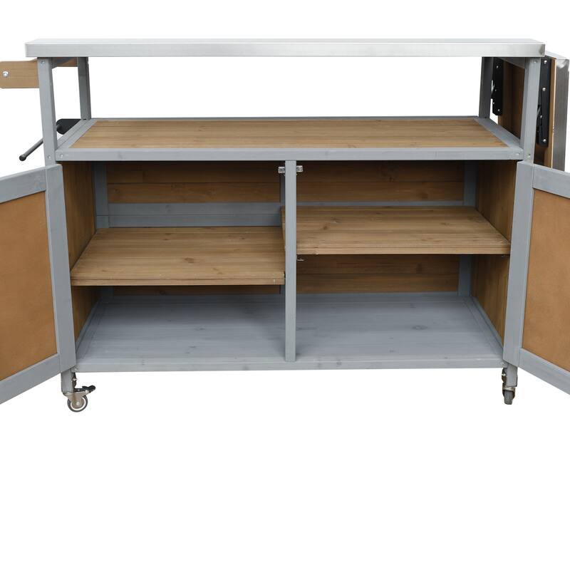 Portable Foldable Outdoor Kitchen Cart with Storage Cabinet and Lockable Wheels