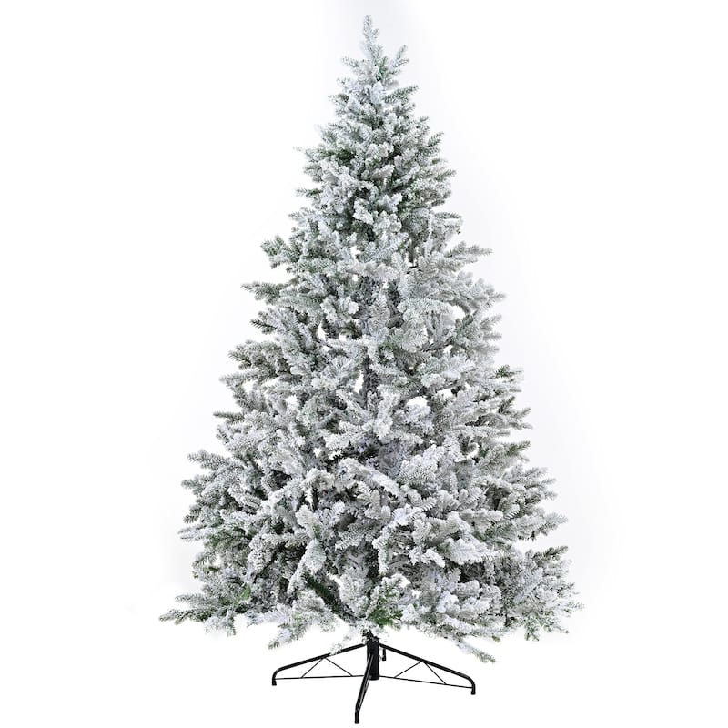 Premium 7FT Snow Flocked Hinged Artificial Christmas Fake Spruce with Fluffy Branch White Snow Tips and Metal Stand