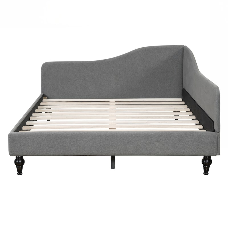 Full Size L-Shaped Linen Daybed, with Solid Wood Legs