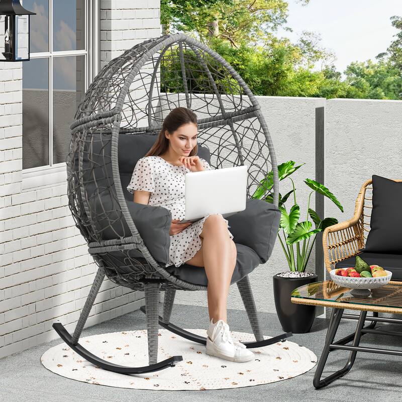 Moasis 38"W Wicker Rocking Egg Chair with Cushion