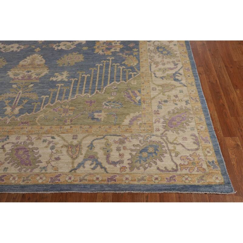 Vegetable Dye Blue Oushak Turkish Area Rug Handmade Wool Carpet - 9'0"x 11'9"