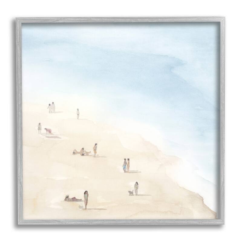 Stupell People Lounging at Beach Soft Blue Coastal Landscape Framed Wall Art - 12 x 12 - Grey