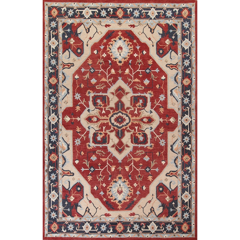 Red Heriz Hand-Tufted Rug Traditional Oriental Carpet