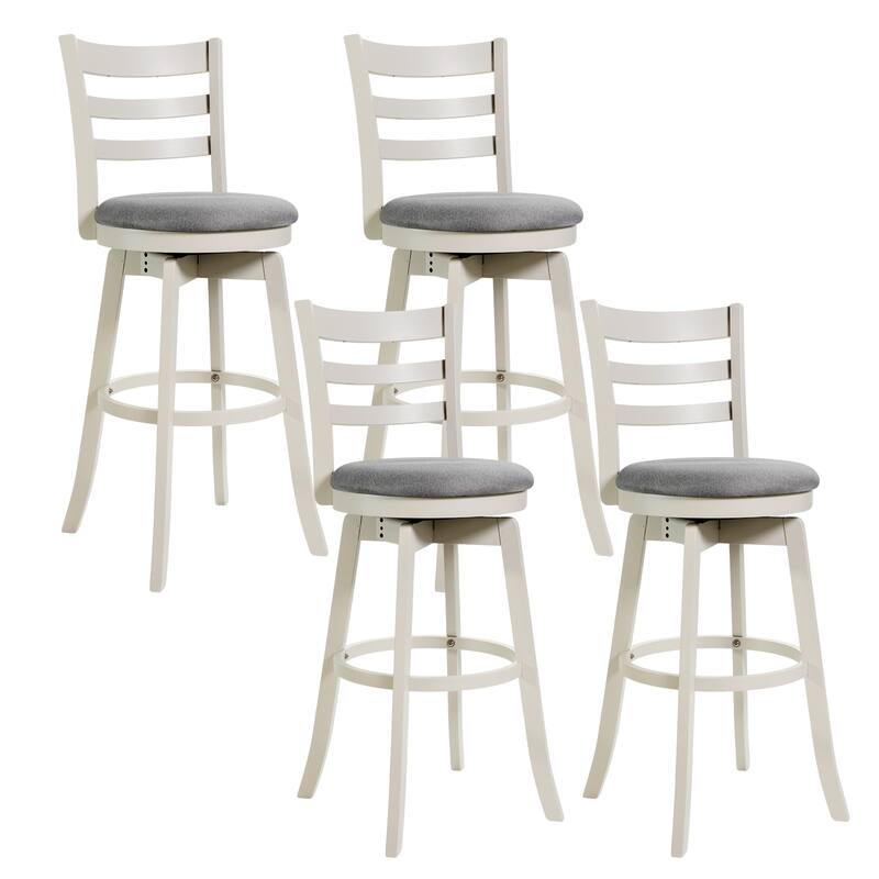 Gymax 30.5'' Swivel Barstools Set of 4 w/Backrest & Upholstered Seat - Bar Height - White - Set of 4