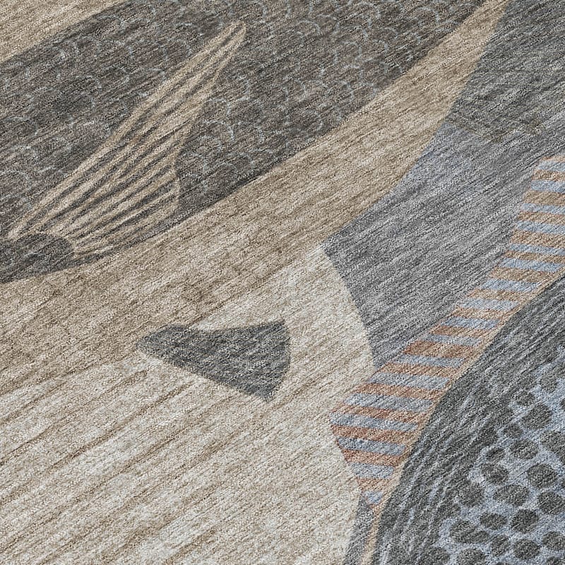 Machine Washable Indoor/ Outdoor Modern Fish Chantille Rug