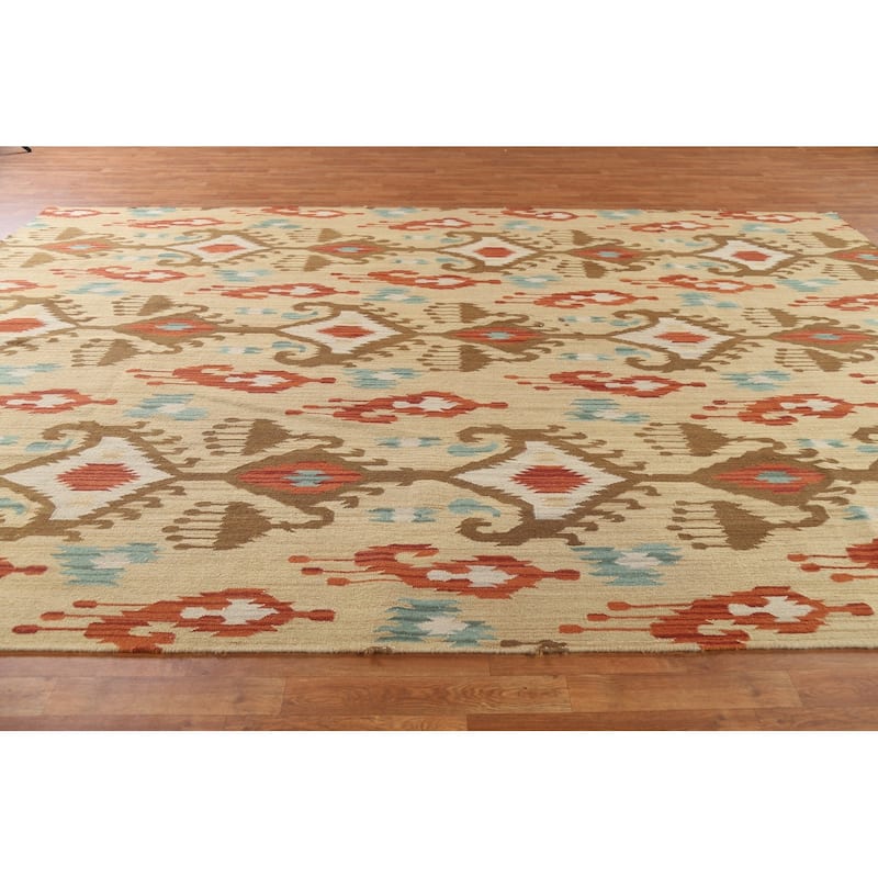 Geometric Kilim Ikats Oriental Living Room Area Rug Wool Hand-woven - 8'11" x 13'4"