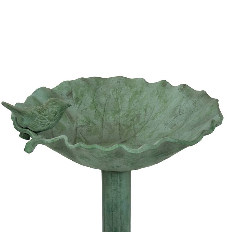 Autumnal Leaf Metal Bird Bath - Green Patina - 11.75 in