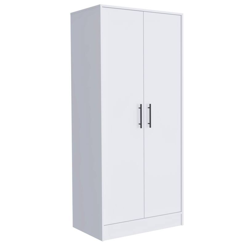 19.69" Modern Double-door Armoire with Hanging Rod, Spacious Top Shelf and Bottom Drawer