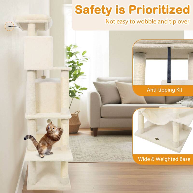 Costway 70” Large Cat Tree for Indoor Cats with Plush Top Perch, Dual - See Details