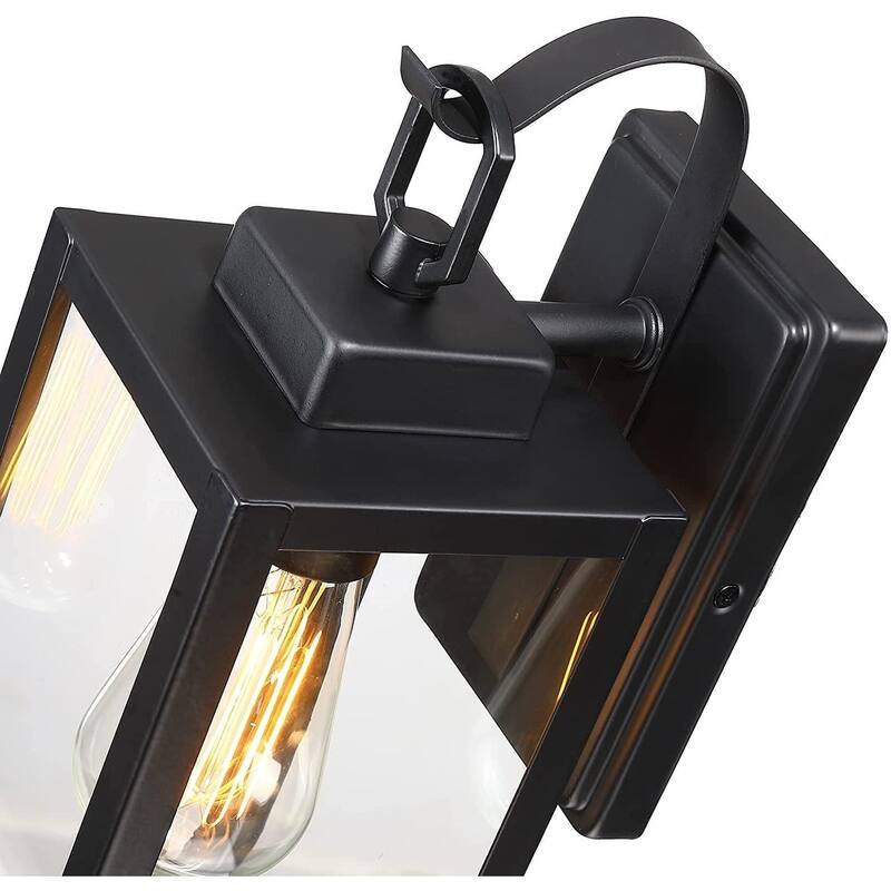 2/4 Pack 1-Light Outdoor Black Steel Wall Sconce with Clear Glass