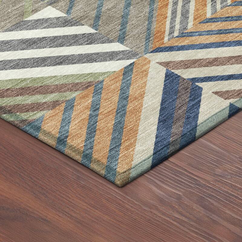 Machine Washable Indoor/ Outdoor Geo Mosaic Chantille Rug