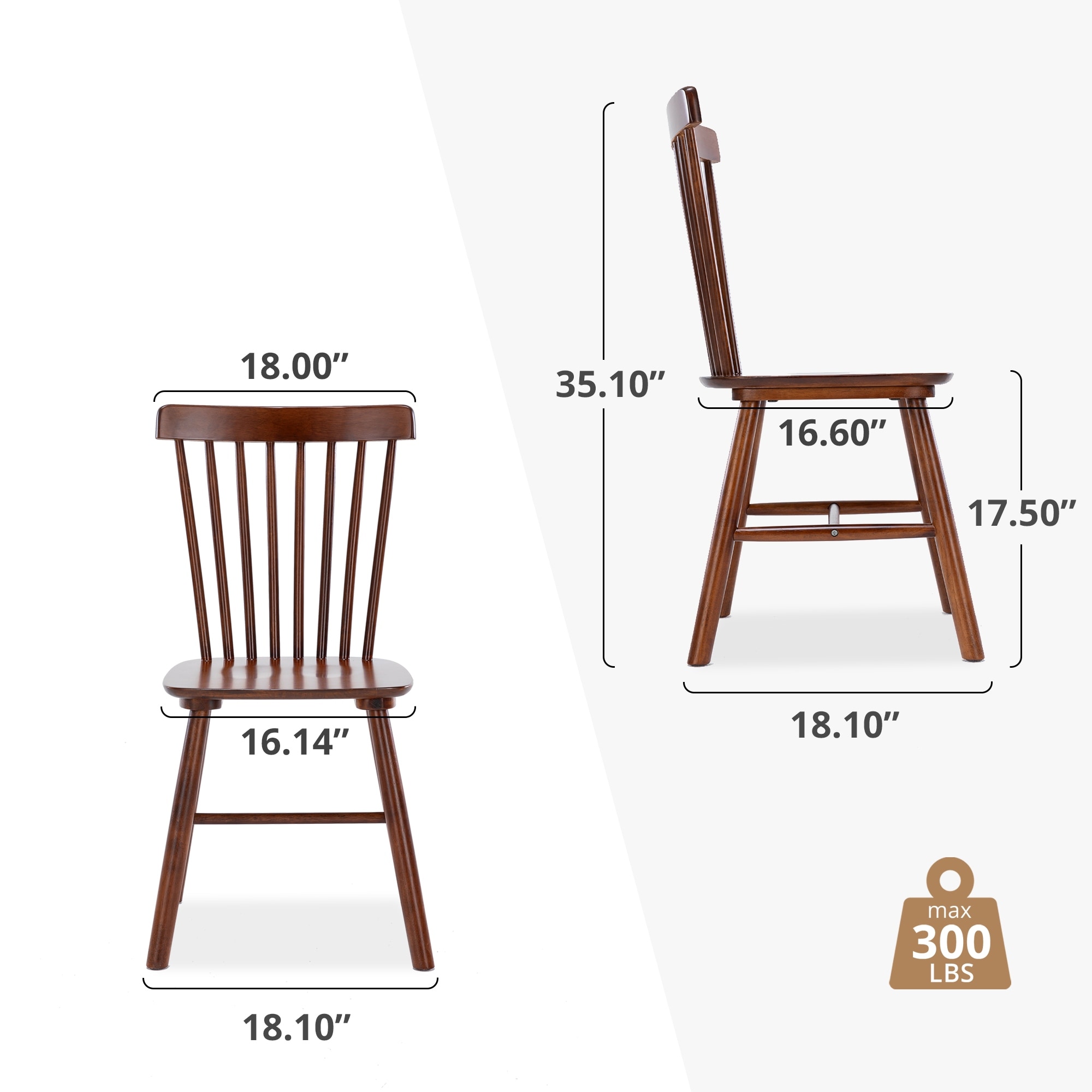 Windsor Dining Chair Spindle Back Wood Dining Chair Kitchen Chairs Wooden Dining Chair - 18.1"D x 18.1"W x 35.1"H