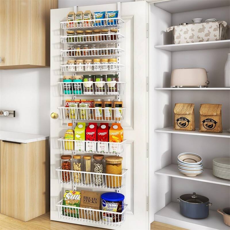 Over The Door Pantry Organizer Wall Mount White - 6.3"D x 16.53"W x 74.8"H