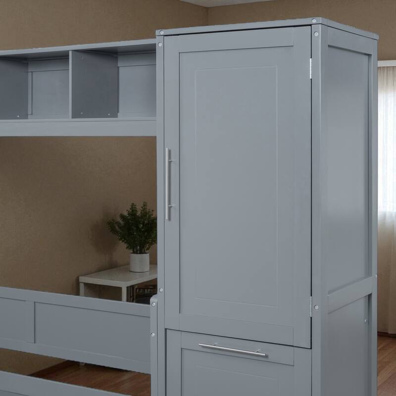 Full Size Murphy Bed with Closet and Drawers, Wall Bed with Wardrobe and Storage Shelves, Space-Saving Folding Bed