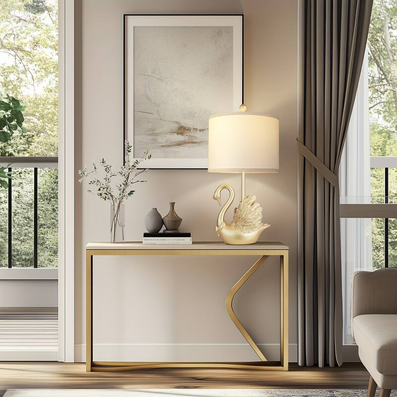 Two-piece Set of Table Lamps: Golden Brass Swan Table Lamps with LED Bulbs For contemporary bedroom or living room