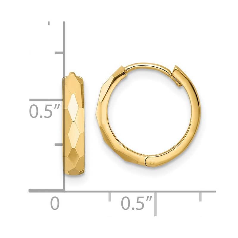 Curata 14k Yellow Gold Polished Faceted 3x15mm Hinged Hoop Earrings