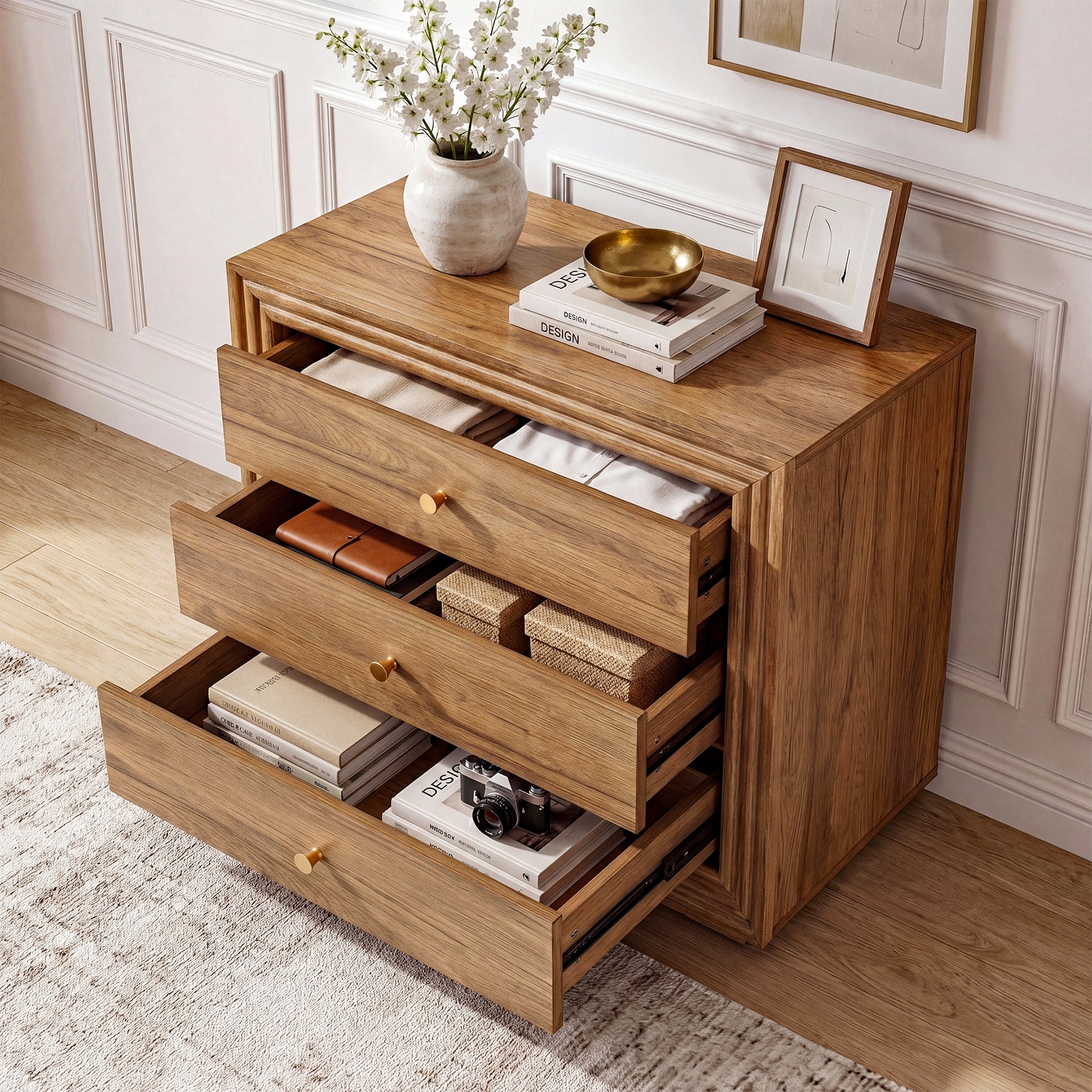 31.5'' Oversized Nightstand, 3-Drawer Wood Storage Bedside Table, Industrial Side Table Accent Tables for Bedroom Living Room