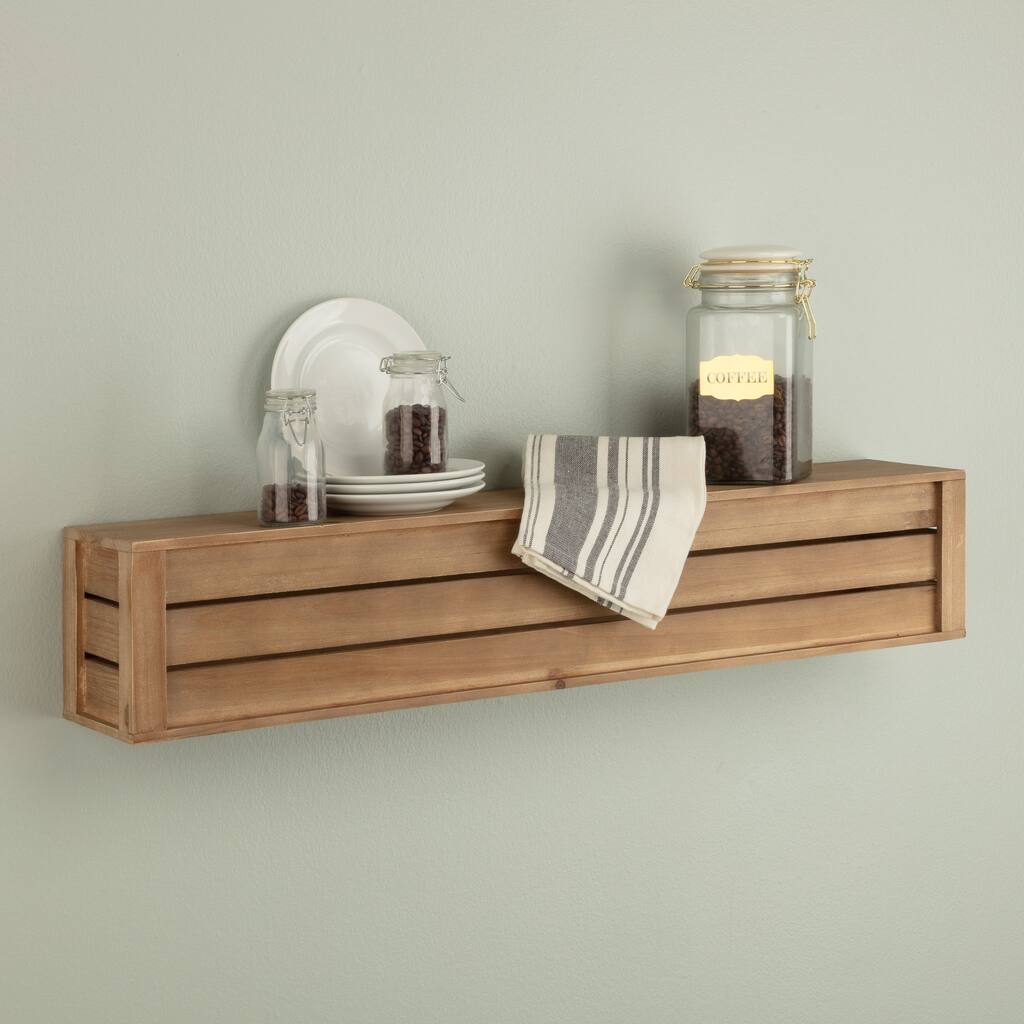 Rustic Wood Crate Floating Wall Mount Shelf Storage