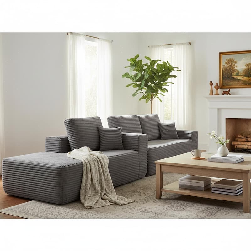 Homy Casa 105" Cloud Sectional Sofa with Chaise, Deep-Seat Modular Couch, No Assembly, Plush Corduroy