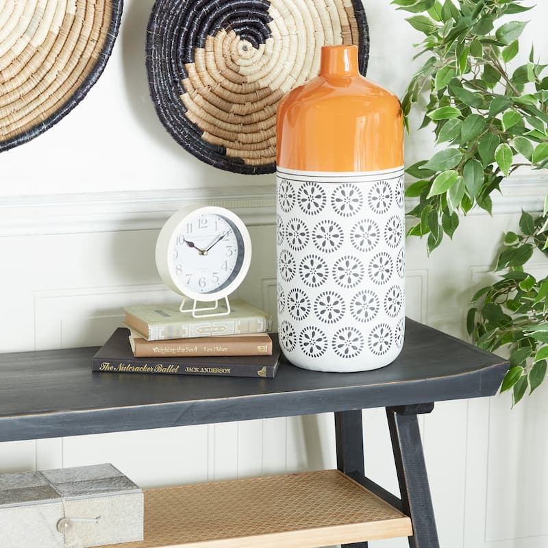 White Ceramic Floral Vase with Orange Tops - 12 x 10 x 20
