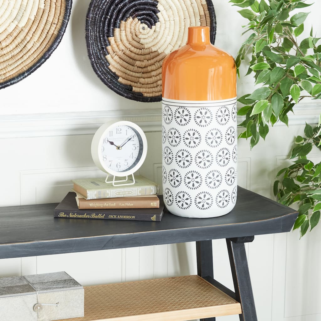 White Ceramic Floral Vase with Orange Tops