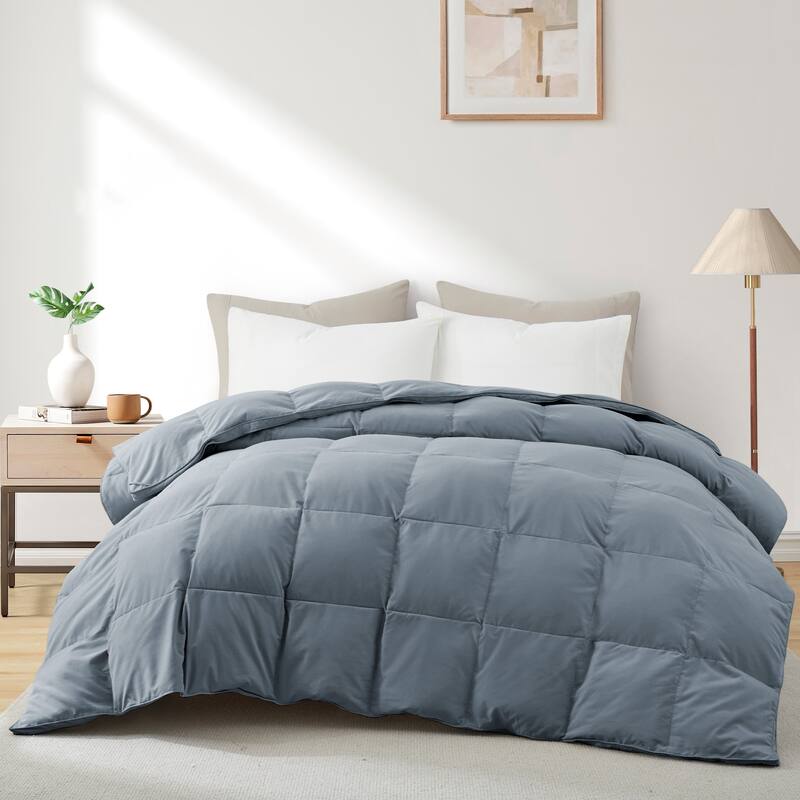 All Season Medium to Extra Warmth White Feather Down Comforter Duvet Insert - King - Dark Gray Gusset