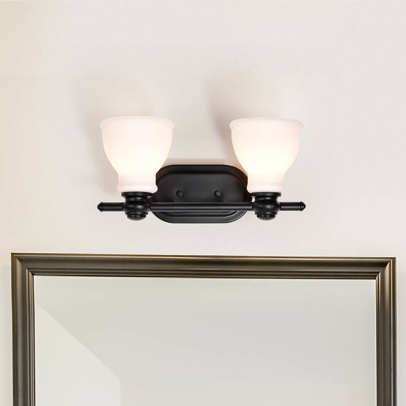 Russel 2 Light Vanity Matte Black with Satin White Glass - Matte Black