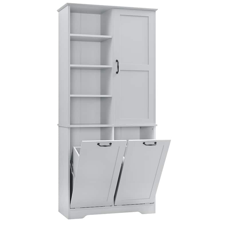 GDFStudio - Elijah Tall Bathroom Cabinet with Tilt-Out Laundry Hampers and Adjustable Shelves