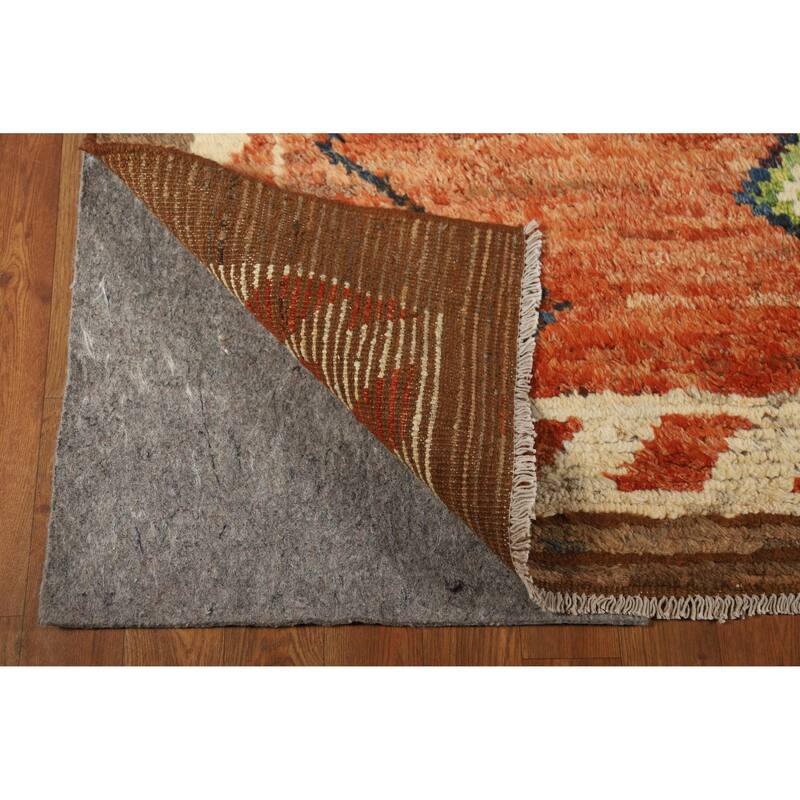 Moroccan Oriental Area Rug Handmade Orange Geometric Wool Carpet - 6'10" x 9'9"