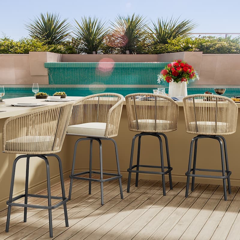 Moasis 4-Piece Patio Woven Swivel Bar Stools - 4PCS
