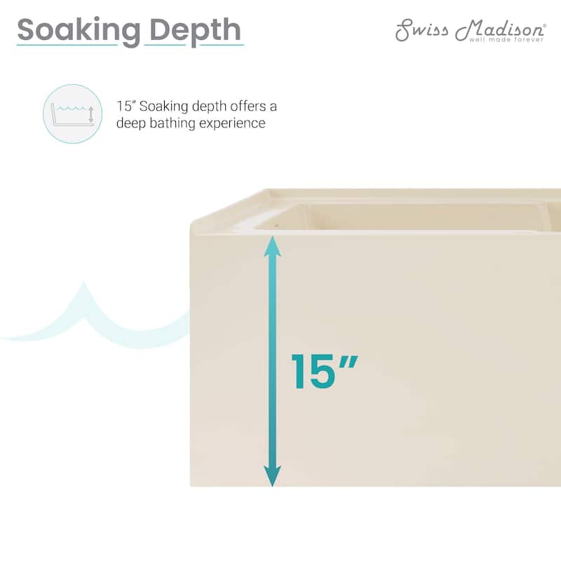 Swiss Madison Voltaire, Acrylic White, Alcove, Integral Armrest, Bathtub with Apron