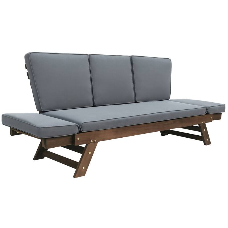 Outdoor Solid Wood Daybed Sofa with Adjustable Armrests