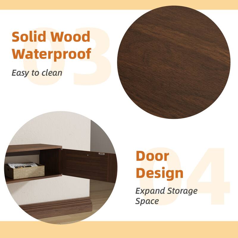 EROMMY Wall-Mounted TV Cabinet with Rattan Doors & Shelves - Floating Entertainment Center with Cable Management