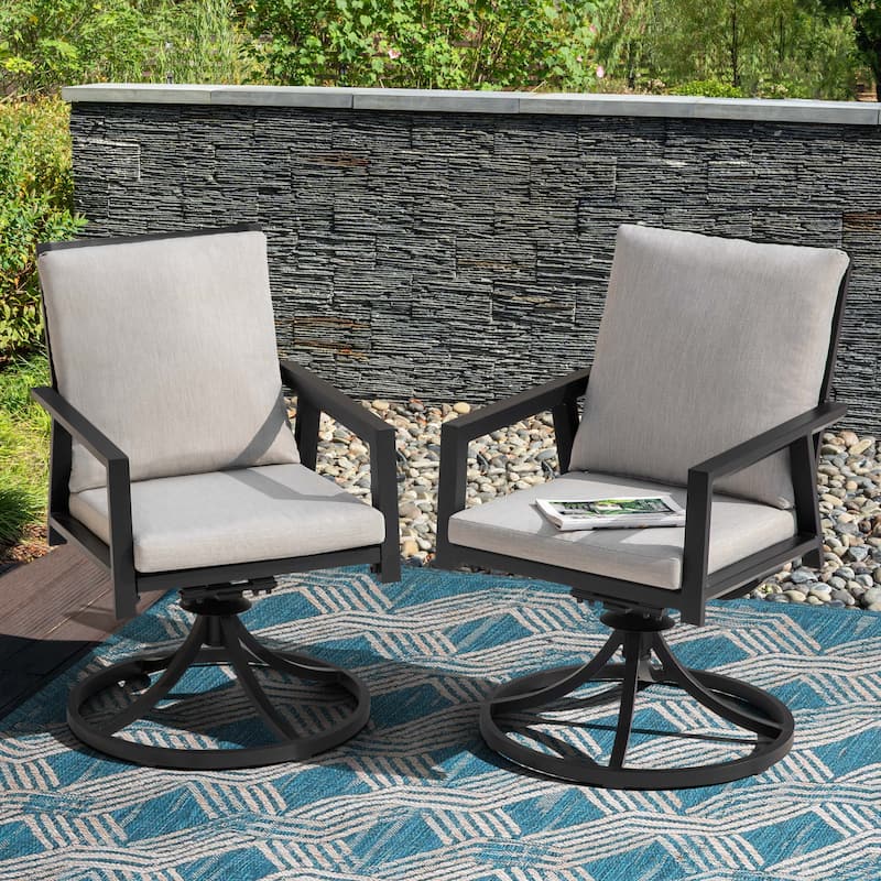 Outdoor 2-Piece Aluminum Swivel Chairs with Gray Cushions