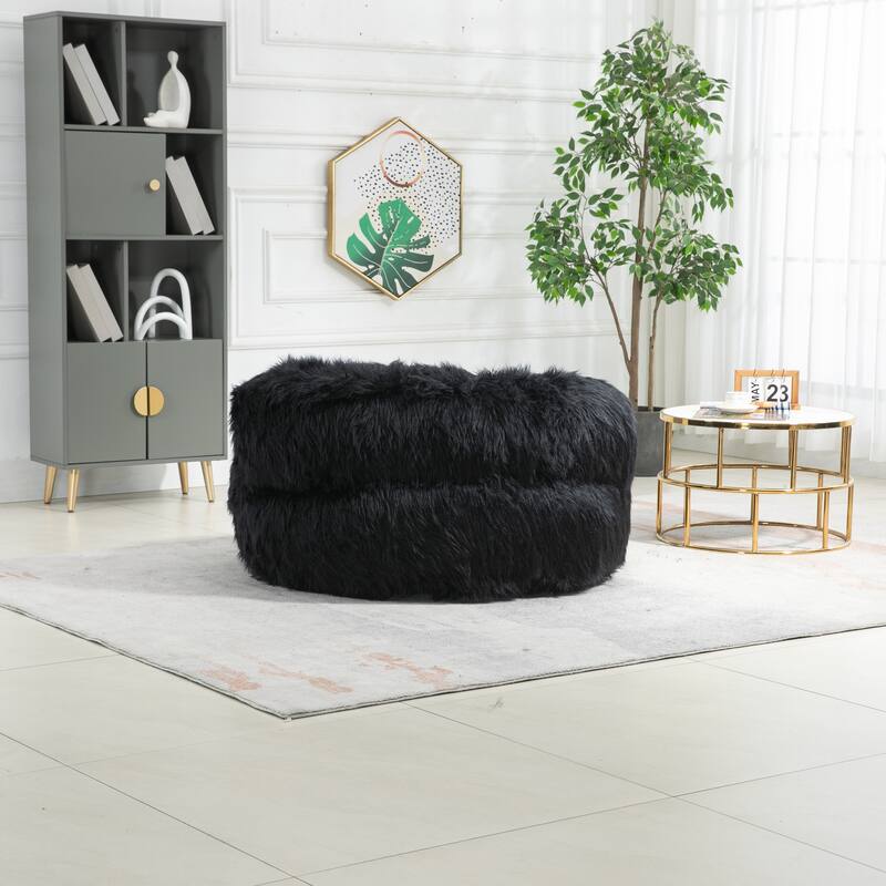 Fluffy Bean Bag Chair with Ottoman, Comfy Bean Bag Lounger for Adults and Kids, Ultra Soft Lazy Sofa Chair with Memory Foam