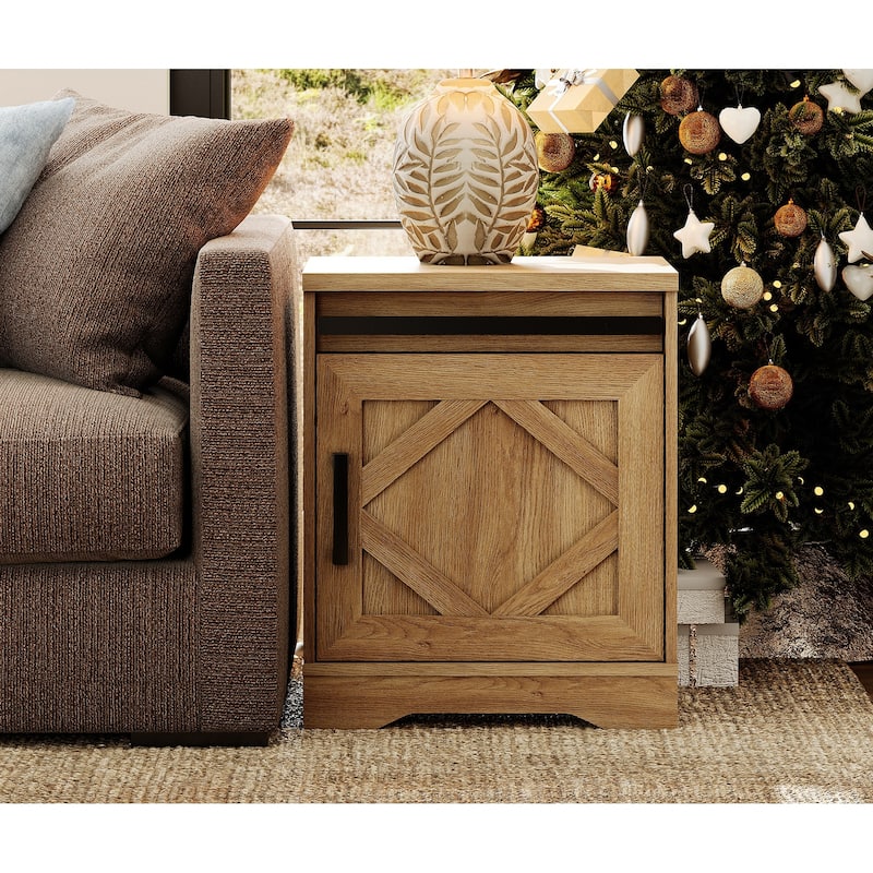 WAMPAT Farmhouse Nightstand with Drawer and Cabinet for Bed Room