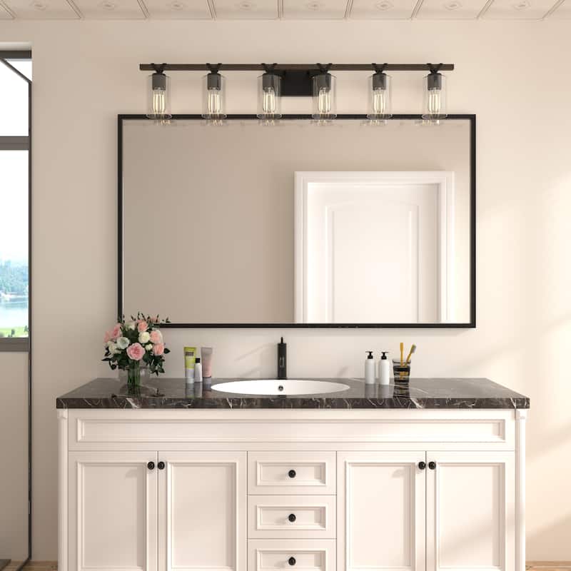 Roundhil 6-lights Farmhouse Faux Wood Grain Bathroom Vanity Light with UL Certified - 49'' W x 8'' H x 5'' D