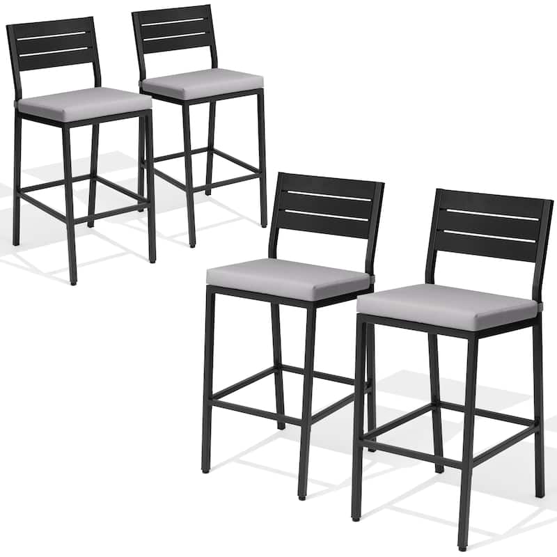 VredHom Outdoor Patio Barstools with Cushion - D 20.5 in. x W 17.3 in. x H 40.2 in. - LightGrey-4PC