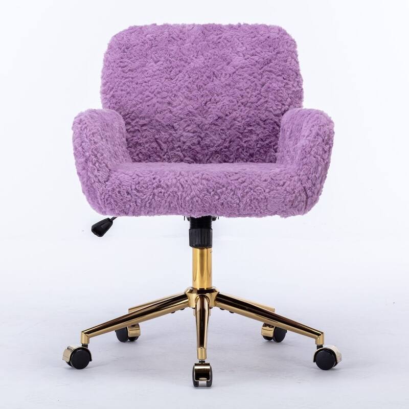 Modern Artificial Rabbit Hair Height Adjustable 360 Swivel Task Chair with Metal Base