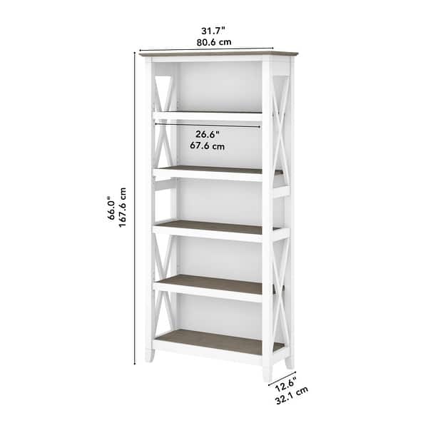 dimension image slide 8 of 15, Bush Furniture Key West Tall 5 Shelf Bookcase with Adjustable Shelves