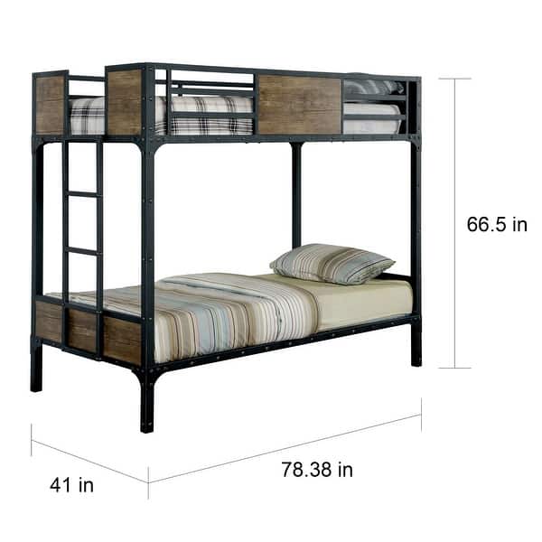 dimension image slide 2 of 3, Furniture of America Jown Modern Two-Tone Metal Bunk Bed with Attached Side Ladder
