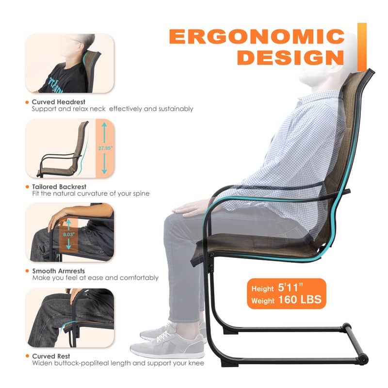 Nuu Garden 2 PCS Foam-Padded Textilene C-spring Dining Chairs