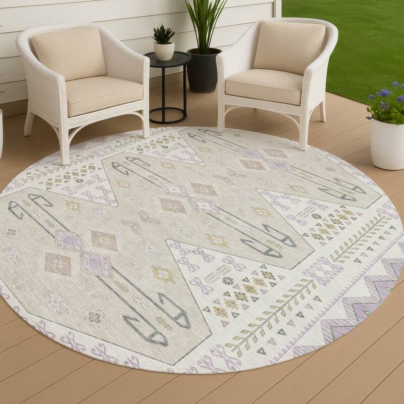 Machine Washable Indoor/ Outdoor Global Hiawatha Chantille Rug - Lavender - 8' x 8'