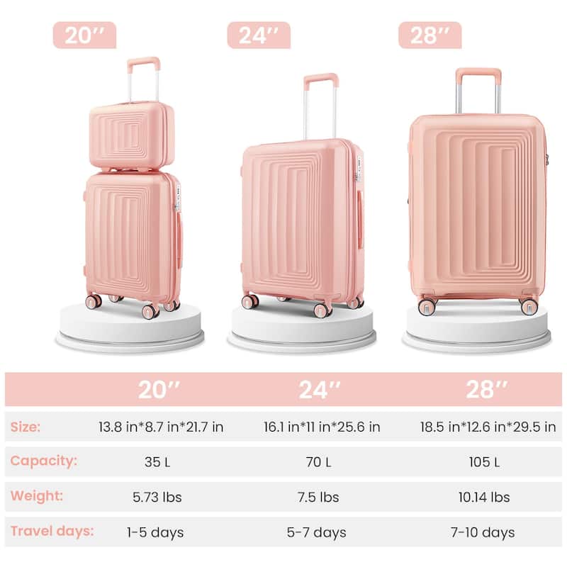 4 Piece Expandable Carry On Luggage Set, Hard Shell Lightweight Suitcase with TSA Lock and Spinner Wheels, for Men Women Travel