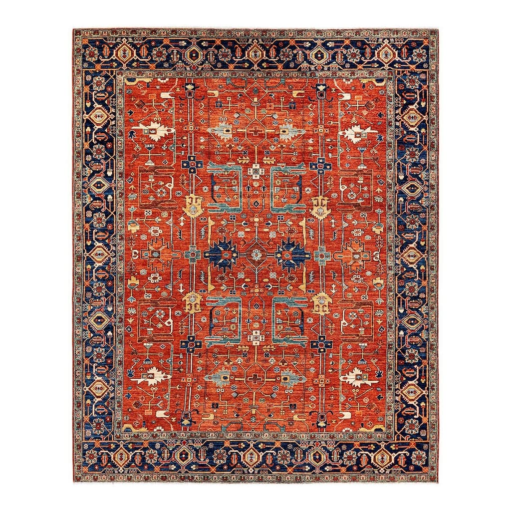Overton Hand Knotted Wool Vintage Inspired Traditional Serapi Orange Area Rug - 7' 11" x 9' 9"